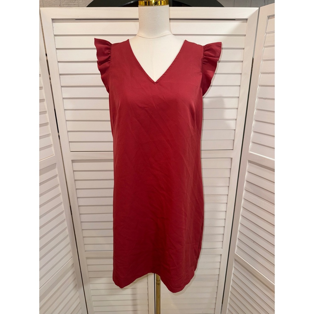 Loft Shift Dress Women Red Ruffle Cap Sleeve V-Neck Size 8 - Picture 2 of 7